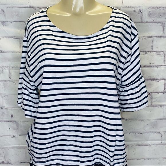 Zara Striped Ruffle Sleeve Crop Top size Large - Picture 1 of 6